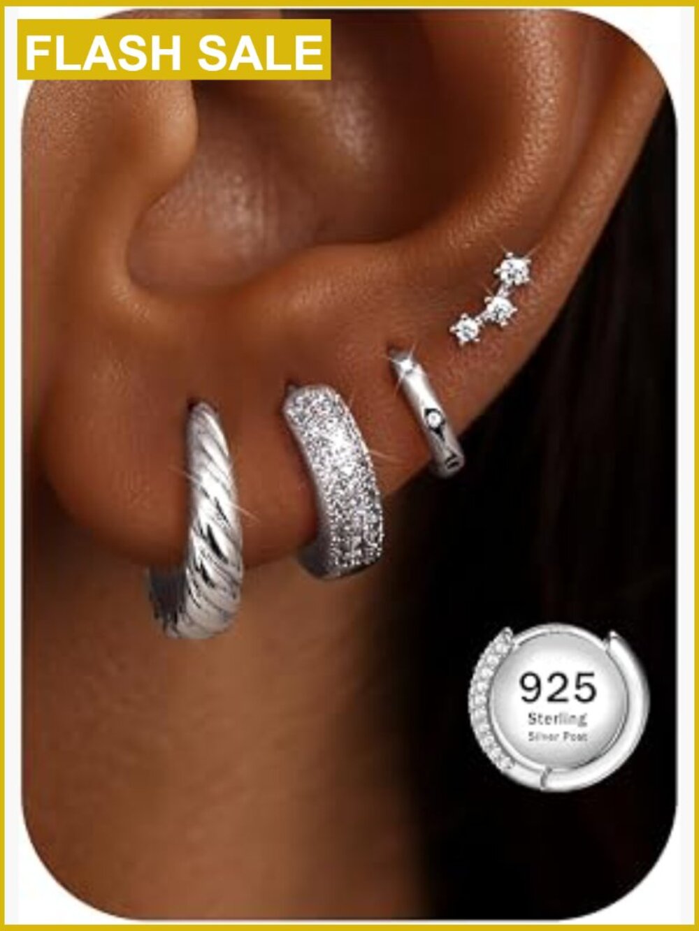 4 Pairs 14K Gold Plated Hoop & Stud Earrings Set Hypoallergenic 925 Sterling
